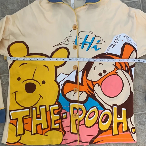 Disney Winnie The Pooh x Gongdie Pyjama Top Front Buttoned Collared Large - Picture 8 of 9
